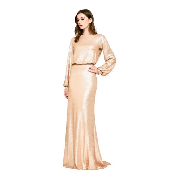 Tadashi Shoji Revin Long-Sleeve Gold Sequin Maxi Gown, 2/4 - Picture 1 of 16